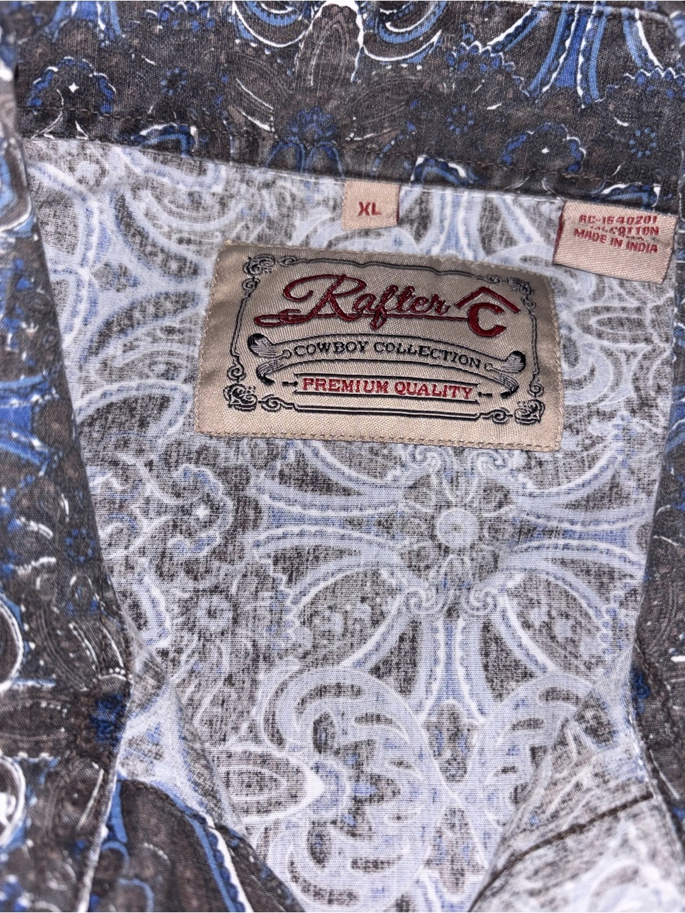 Rafter C Cowboy Collection Men's XL Floral Western Long Sleeve Button-Up Pockets